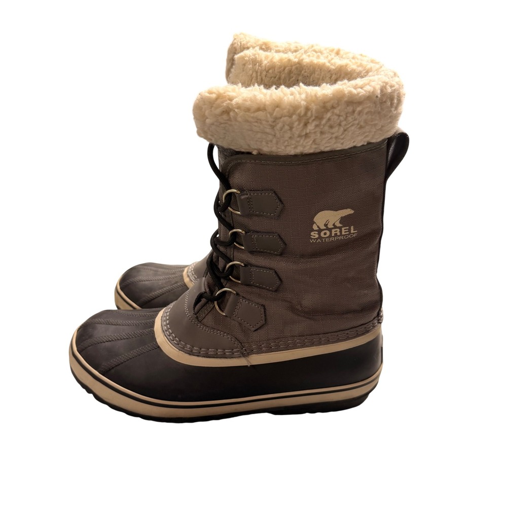 Sorel Waterproof Winter Boots Gray Black Rubber Duck Boots Faux Fur Trim